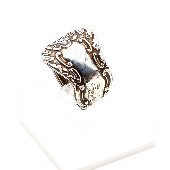 Vintage Elegant Spoon Wrap Ring, Silver Plate Floral Bypass Ring, Unique Gift - Picture 2 of 5